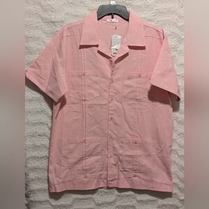 🆕 COOFANDY Pink Button down SHIRT Sz L Short Sleeve 4 Chest pockets